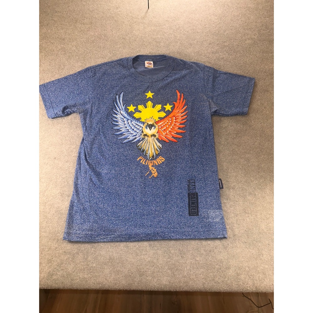 Dibuho Pilipinas Hand‎ Painted Philippines Eagle Graphic T-Shirt Blue Mens Large